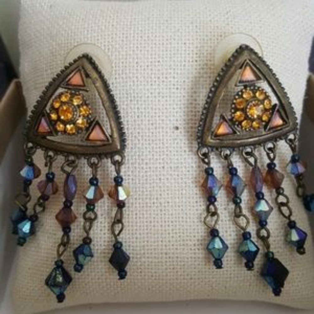 Necklace Earring Set Bronze Egyptian Style Gold  Swarovski Crystal Embellished - Picture 3 of 7